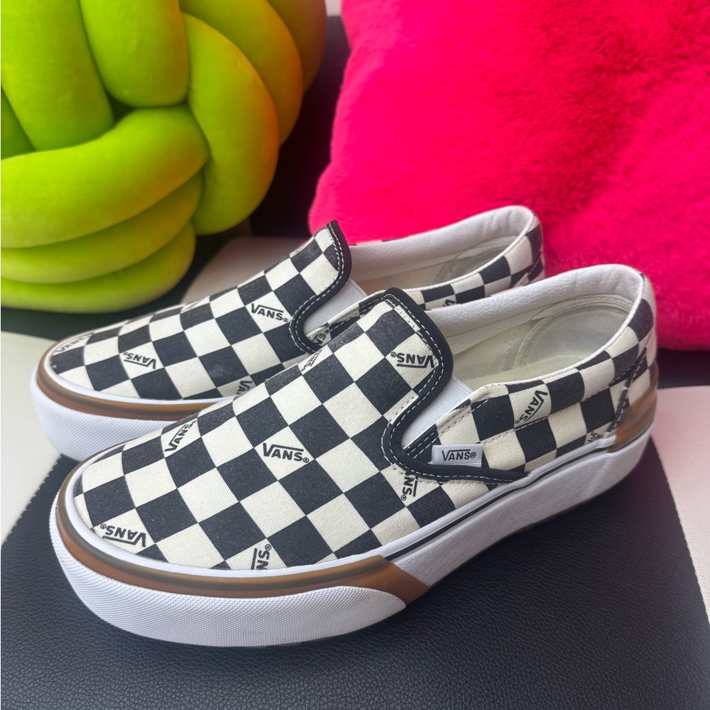 Vans Stacked Black and White Checkerboard Slip-Ons Women’s 10